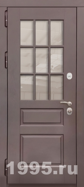 Входная дверь с остеклением и отделкой МДФ коричневого цвета (терморазрыв) Входная дверь с остеклением и отделкой МДФ коричневого цвета (терморазрыв)